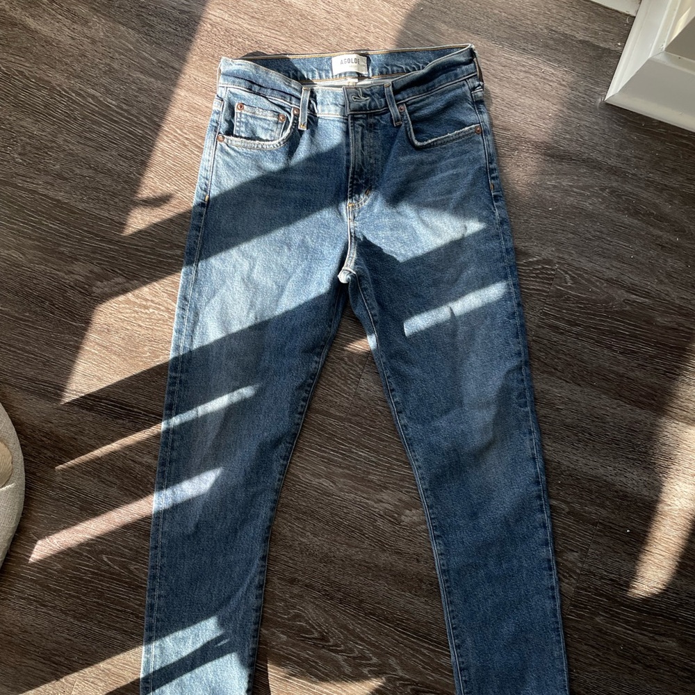 AGOLDE Toni Mid Rise Straight Denim Jeans Sz 26 EUC Medium Wash Blue - Picture 3 of 15